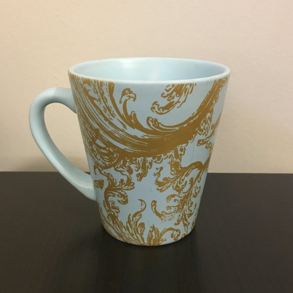 Powder Blue And Gold Rococo Damask Pattern Mug - Picture 2 of 4